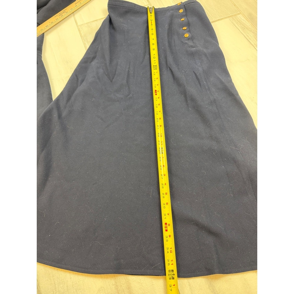 Vintage Lauren Ralph Lauren Navy Blue Wool Skirt Suit Gold Crest Buttons Size 12 - Picture 8 of 13